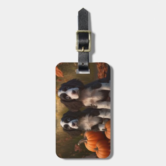 Springer Spaniel Puppy Herfst Delight Pompoen Bagagelabel (Voorkant verticaal)