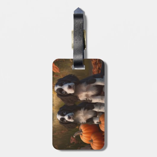 Springer Spaniel Puppy Herfst Delight Pompoen Bagagelabel (Achterkant verticaal)