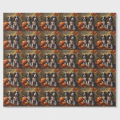Springer Spaniel Puppy Herfst Delight Pompoen Cadeaupapier (Vlak)
