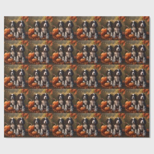 Springer Spaniel Puppy Herfst Delight Pompoen Cadeaupapier (Vlak)