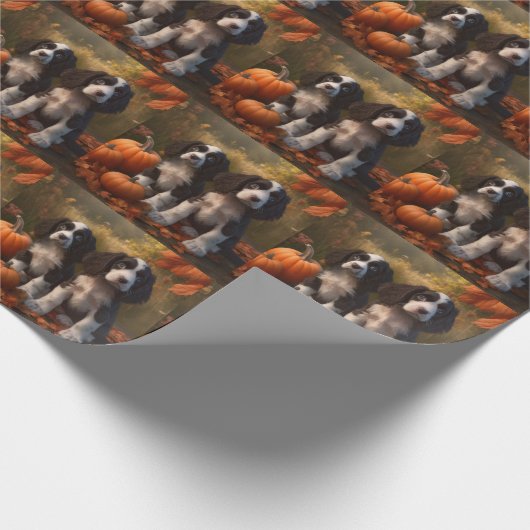 Springer Spaniel Puppy Herfst Delight Pompoen Cadeaupapier (Hoek)