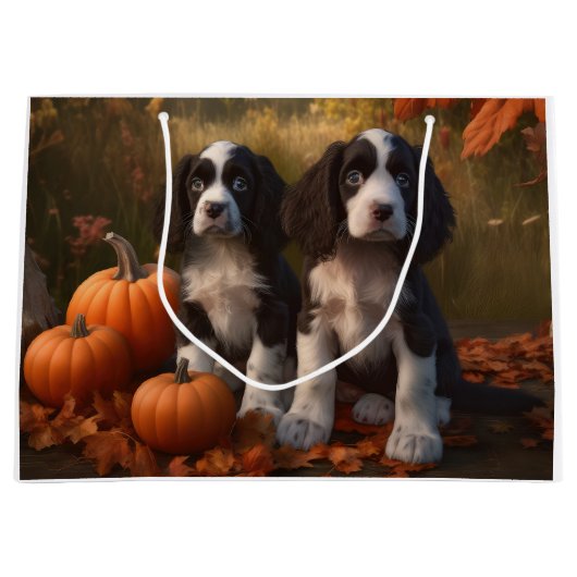 Springer Spaniel Puppy Herfst Delight Pompoen Groot Cadeauzakje (Voorkant)