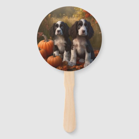 Springer Spaniel Puppy Herfst Delight Pompoen Handwaaier (Achterkant)