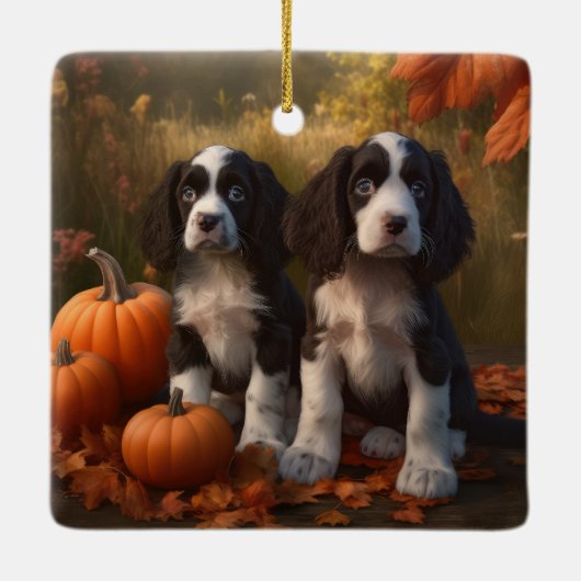 Springer Spaniel Puppy Herfst Delight Pompoen Keramisch Ornament (Achterkant)