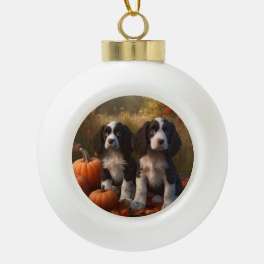 Springer Spaniel Puppy Herfst Delight Pompoen Keramische Bal Ornament (Voorkant)