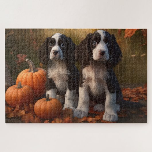 Springer Spaniel Puppy Herfst Delight Pompoen Legpuzzel (Horizontaal)