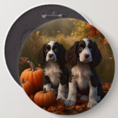 Springer Spaniel Puppy Herfst Delight Pompoen Ronde Button 6,0 Cm (Voorkant /achterkant)