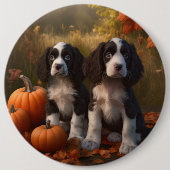 Springer Spaniel Puppy Herfst Delight Pompoen Ronde Button 6,0 Cm (Voorkant)