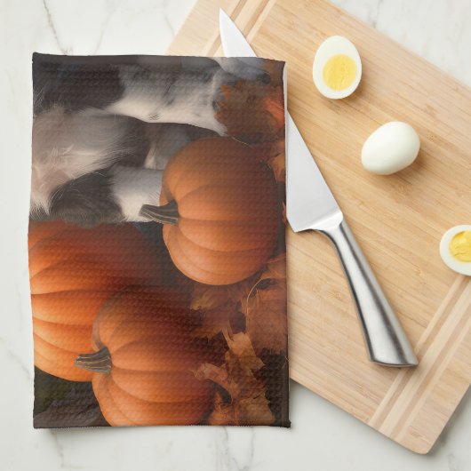 Springer Spaniel Puppy Herfst Delight Pompoen Theedoek (Quarter Fold)