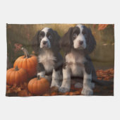 Springer Spaniel Puppy Herfst Delight Pompoen Theedoek (Horizontaal)