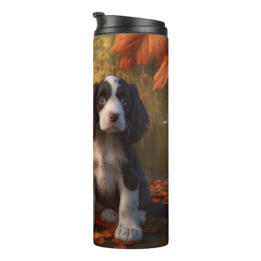 Springer Spaniel Puppy Herfst Delight Pompoen Thermosbeker (Geroteerd rechts)