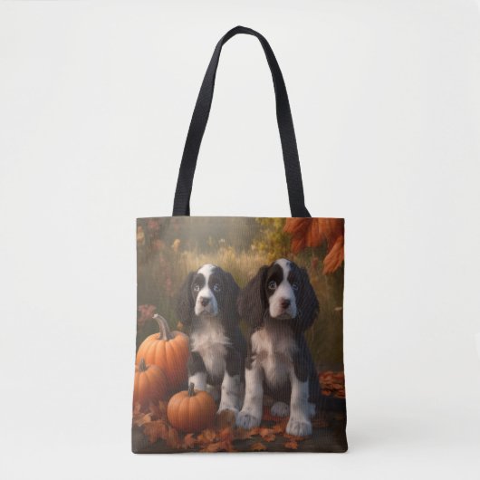 Springer Spaniel Puppy Herfst Delight Pompoen Tote Bag (Voorkant)