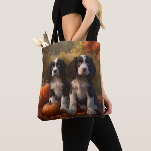 Springer Spaniel Puppy Herfst Delight Pompoen Tote Bag (Dichtbij)