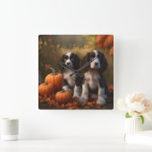 Springer Spaniel Puppy Herfst Delight Pompoen Vierkante Klok (Huis)