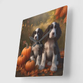Springer Spaniel Puppy Herfst Delight Pompoen Vierkante Klok (Hoek)