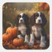 Springer Spaniel Puppy Herfst Delight Pompoen Vierkante Sticker (Voorkant)