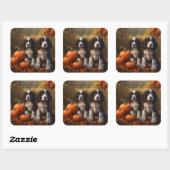 Springer Spaniel Puppy Herfst Delight Pompoen Vierkante Sticker (Vel)