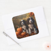 Springer Spaniel Puppy Herfst Delight Pompoen Vierkante Sticker (Envelop)
