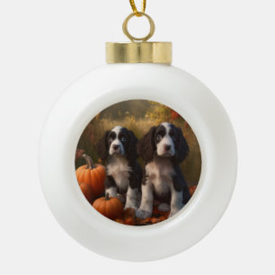 Springer Spaniel Puppy Herfst Plezier Pompoen  Keramische Bal Ornament