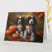 Springer Spaniel Puppy Herfstpracht Pompoen Kaart (Gele Bloem)