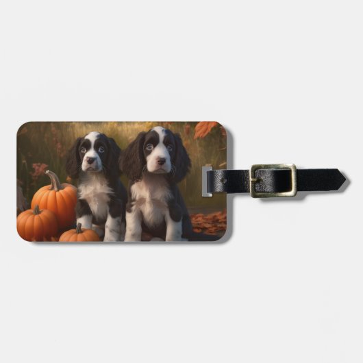 Springer Spaniel Puppy Herfstvreugde Pompoen Bagagelabel (Voorkant horizontaal)