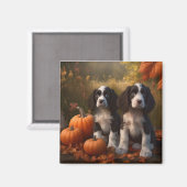 Springer Spaniel Puppy Herfstvreugde Pompoen Magneet (Voorkant / Achterkant)