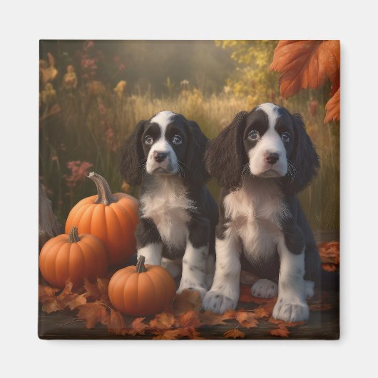 Springer Spaniel Puppy Herfstvreugde Pompoen Magneet (Voorkant)