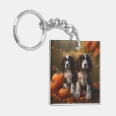 Springer Spaniel Puppy Herfstvreugde Pompoen Sleutelhanger (Voorkant Links)