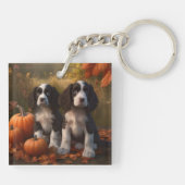 Springer Spaniel Puppy Herfstvreugde Pompoen Sleutelhanger (Achterkant)