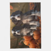 Springer Spaniel Puppy Herfstvreugde Pompoen Theedoek (Verticaal)
