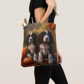 Springer Spaniel Puppy Herfstvreugde Pompoen Tote Bag (Dichtbij)