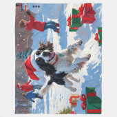 Springer Spaniel Rennende Sneeuw met Kerstmuts Fleece Deken (Voorkant)