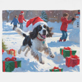 Springer Spaniel Rennende Sneeuw met Kerstmuts Fleece Deken (Voorkant (Horizontaal))