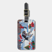 Springer Spaniel Rent Sneeuw met Kerstmuts Bagagelabel (Voorkant verticaal)