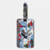 Springer Spaniel Rent Sneeuw met Kerstmuts Bagagelabel (Achterkant verticaal)