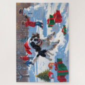 Springer Spaniel Rent Sneeuw met Kerstmuts Legpuzzel (Verticaal)