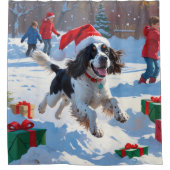 Springer Spaniel Rent Snow met Kerstmuts Douchegordijn (Voorkant)