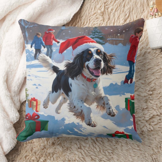 Springer Spaniel Rent Snow met Kerstmuts Kussen (Deken)