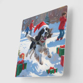 Springer Spaniel Rent Snow met Kerstmuts Vierkante Klok (Hoek)