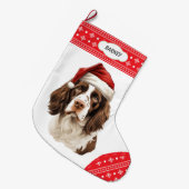 Springer Spaniel Santa Hat Sneeuwvlok Border Grote Kerstsok (Voorkant (Hangend))