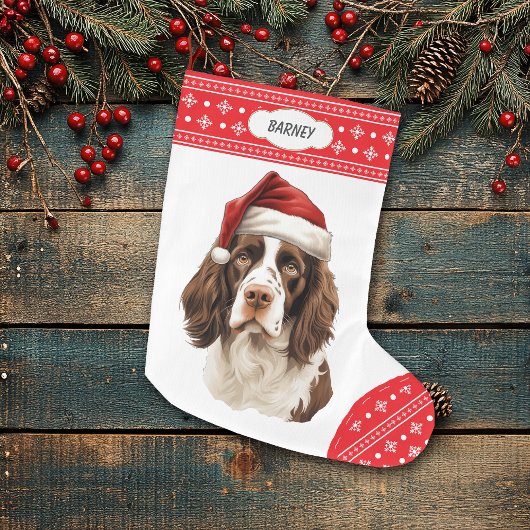 Springer Spaniel Santa Hat Sneeuwvlok Border Grote Kerstsok