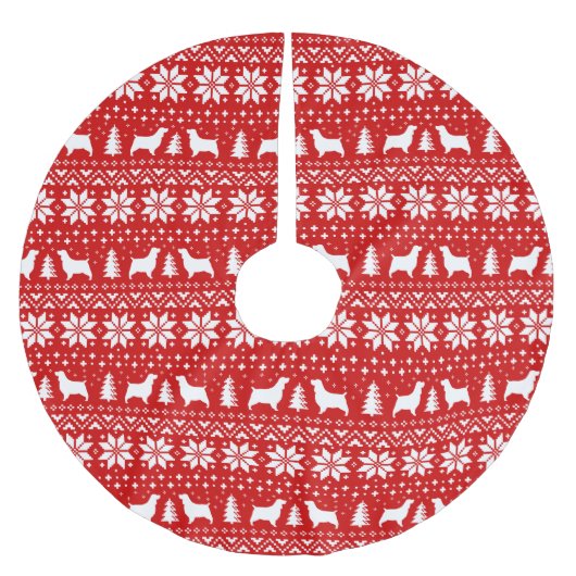 Springer Spaniel Silhouetten Kerstmis Patroon Rood Kerstboom Rok (Voorkant)