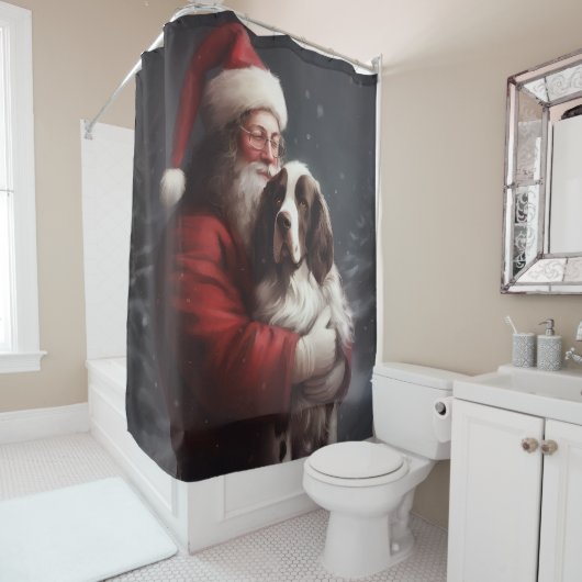 Springer Spaniel Sinterklaas Feestelijke Kerstmis Douchegordijn (In situ)