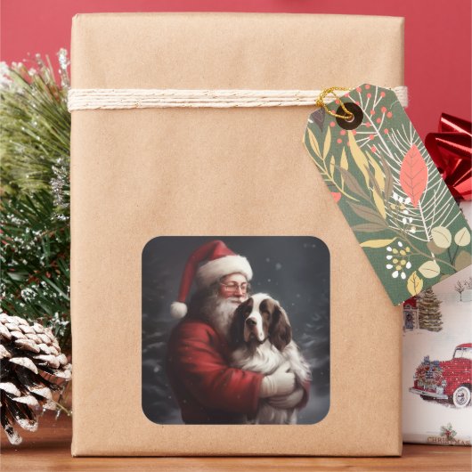 Springer Spaniel Sinterklaas Festive Kerstmis Vierkante Sticker (Feestdagen)