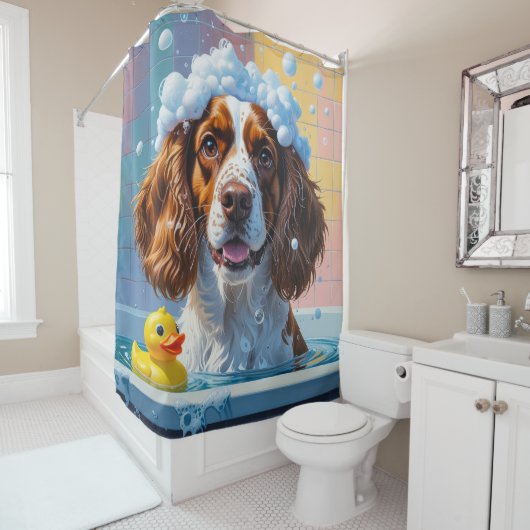 Springer Spaniel Slordig Slaperig Schattig Grappig Douchegordijn (In situ)