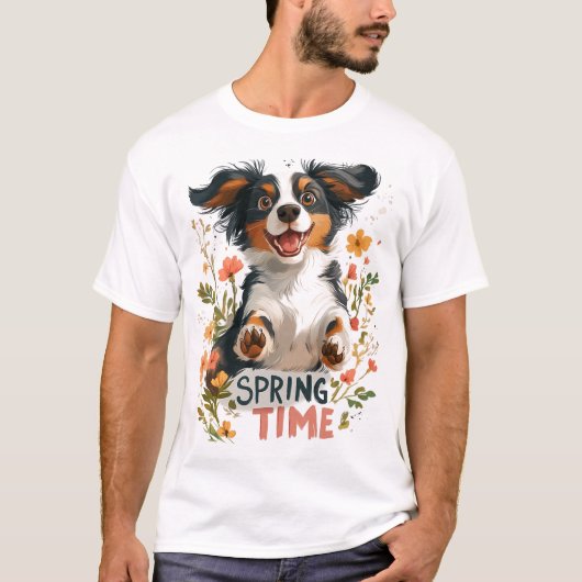 Springer Spaniel - Spring Time Cartoon Design T-shirt (Voorkant)