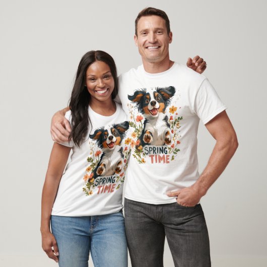 Springer Spaniel - Spring Time Cartoon Design T-shirt (Unisex)