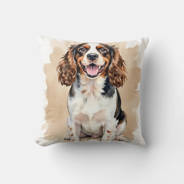 Springer Spaniel Watercolor Verf Drip Kunst Kussen (Voorkant)