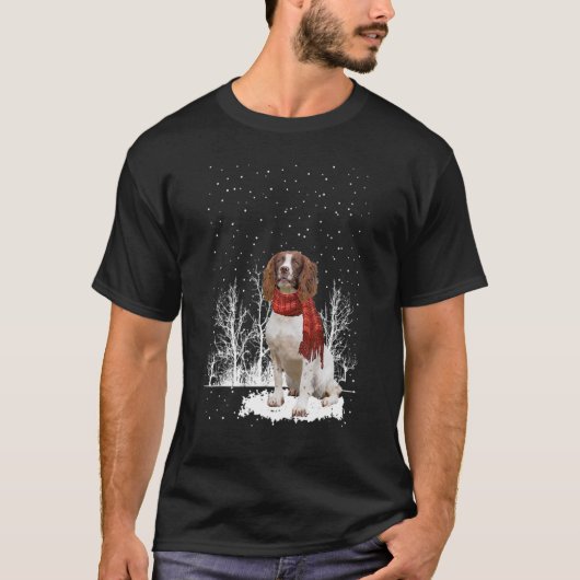 Springer Spaniel Winter Scarf Dogs Tree Forest T-shirt (Voorkant)