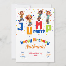 Springfeest uitnodiging, trampoline feest uitnodig